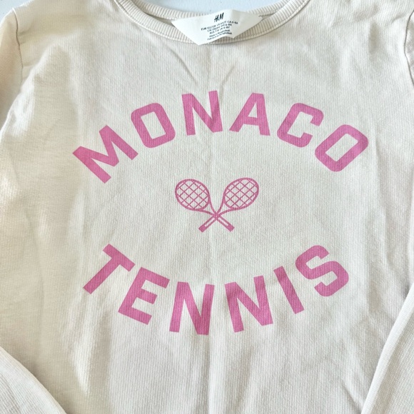 H&M Cream and Pink Long Sleeve Tees Monaco Tennis Collection Kids 6-7 - Picture 2 of 4